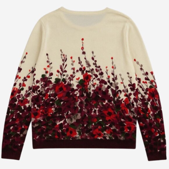 C.D. Daniels Cardigan Sweater Women’s 2X Floral Rhinestone Cream Red Burgundy - Picture 4 of 5
